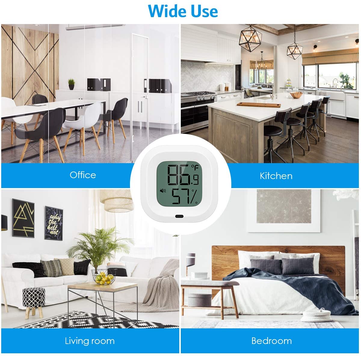 Wireless Thermometer Humidity Meter for iPhone/Android 35m Wireless Range