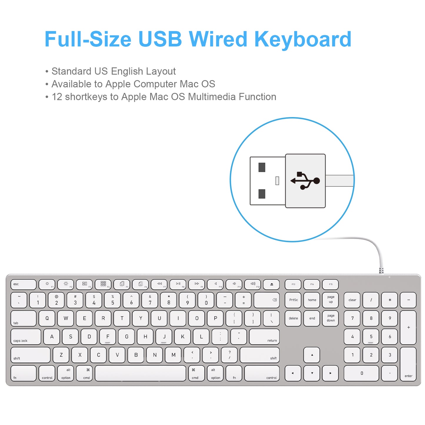 Aluminum USB Wired Keyboard with Numeric Keypad for Apple Mac iMac Macbook