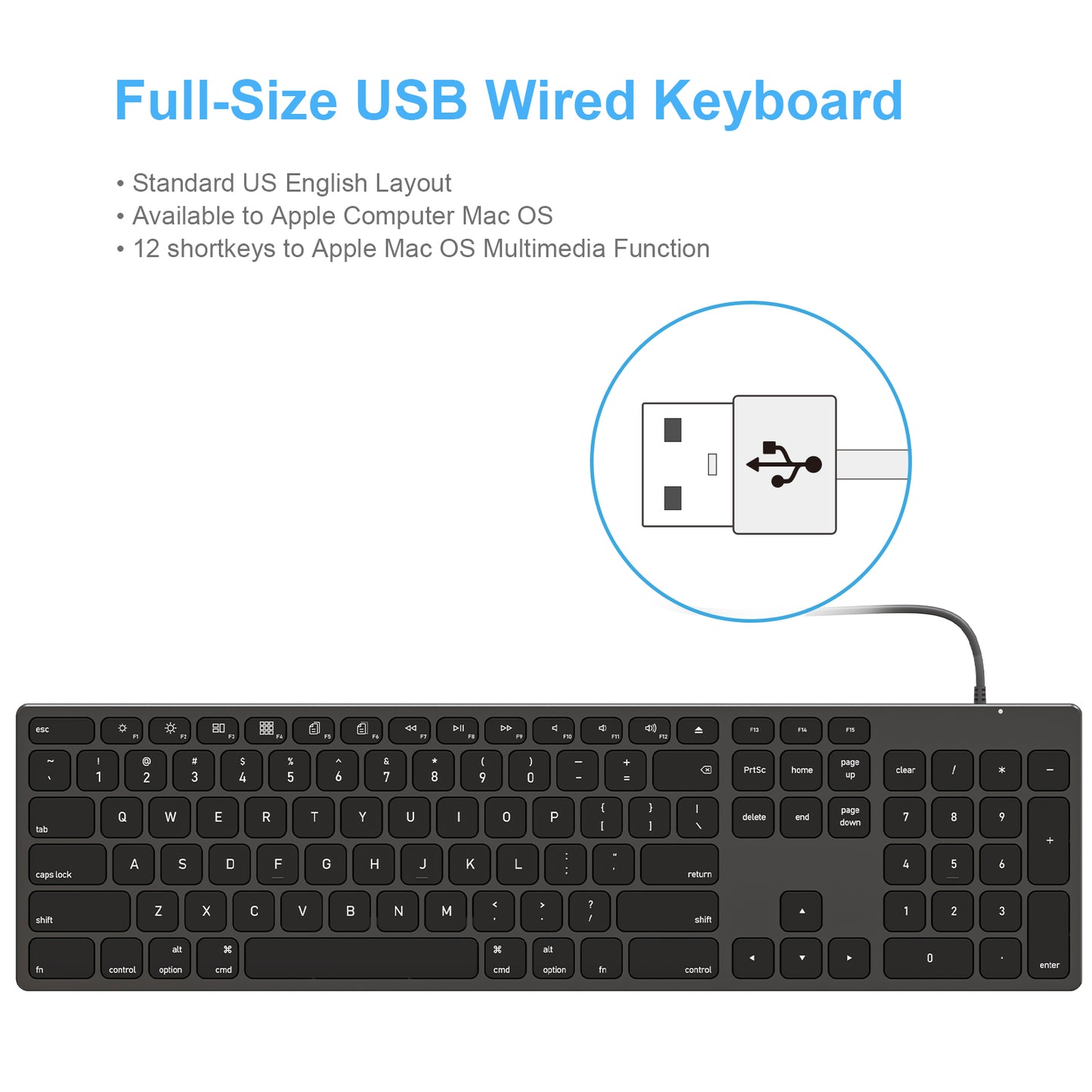Aluminum USB Wired Keyboard with Numeric Keypad for Apple Mac iMac Macbook