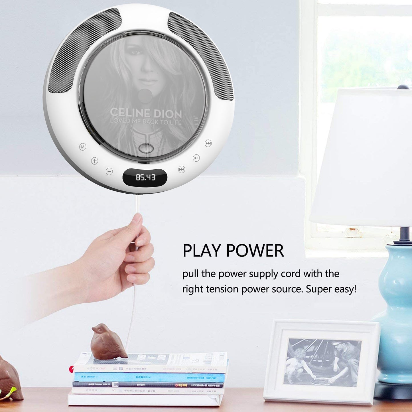 Portable CD Player with Bluetooth, FM Radio, Wall Mounted and Desk Stand Boombox