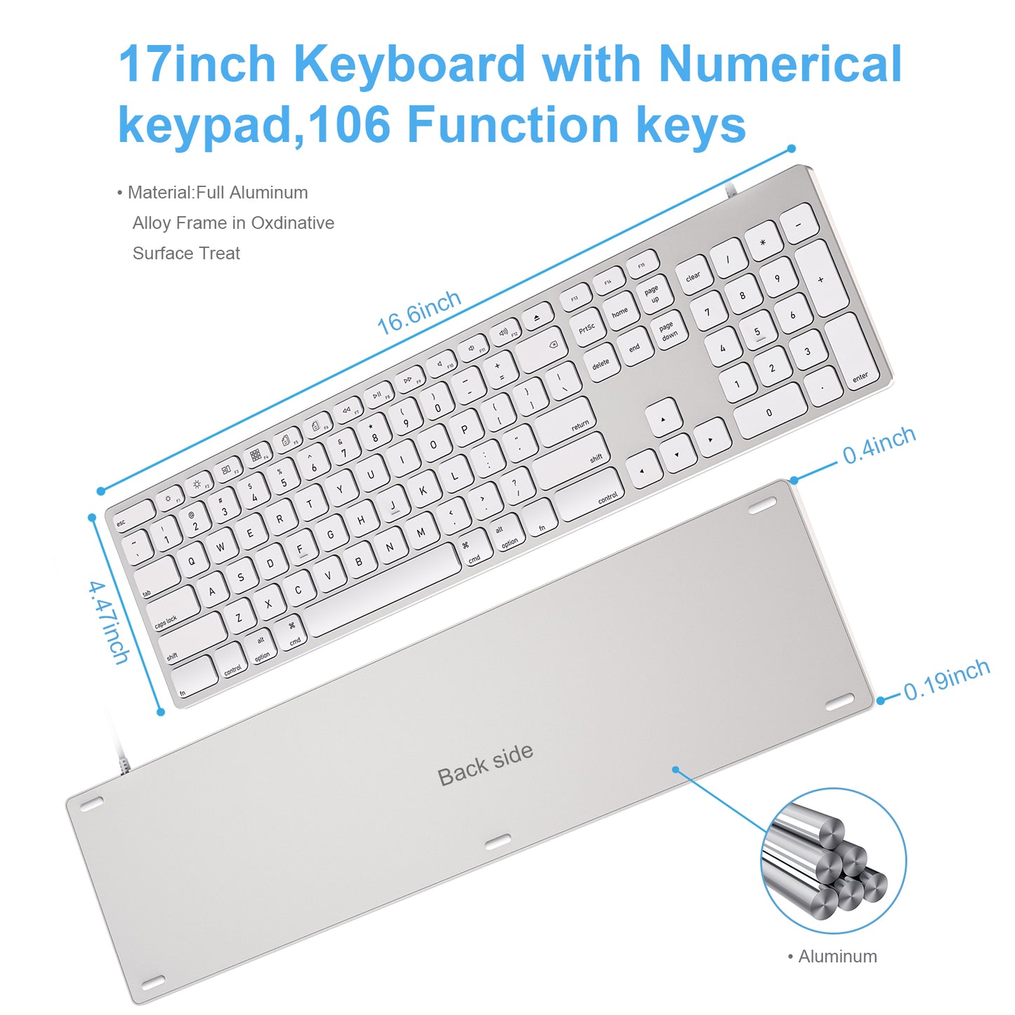 Aluminum USB Wired Keyboard with Numeric Keypad for Apple Mac iMac Macbook
