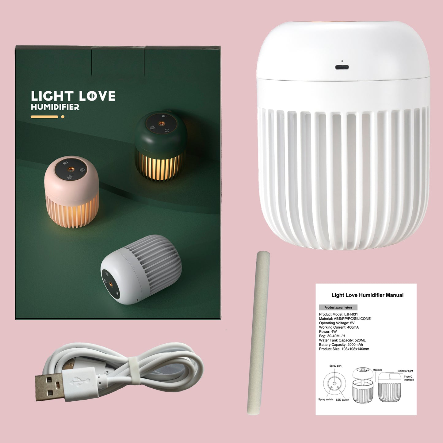 Portable Mini Humidifier, 600ml Small Cool Mist Humidifier, USB C Rechargeable Humidifier and Night Light for Baby Bedroom Travel Office Home Car, Super Quiet