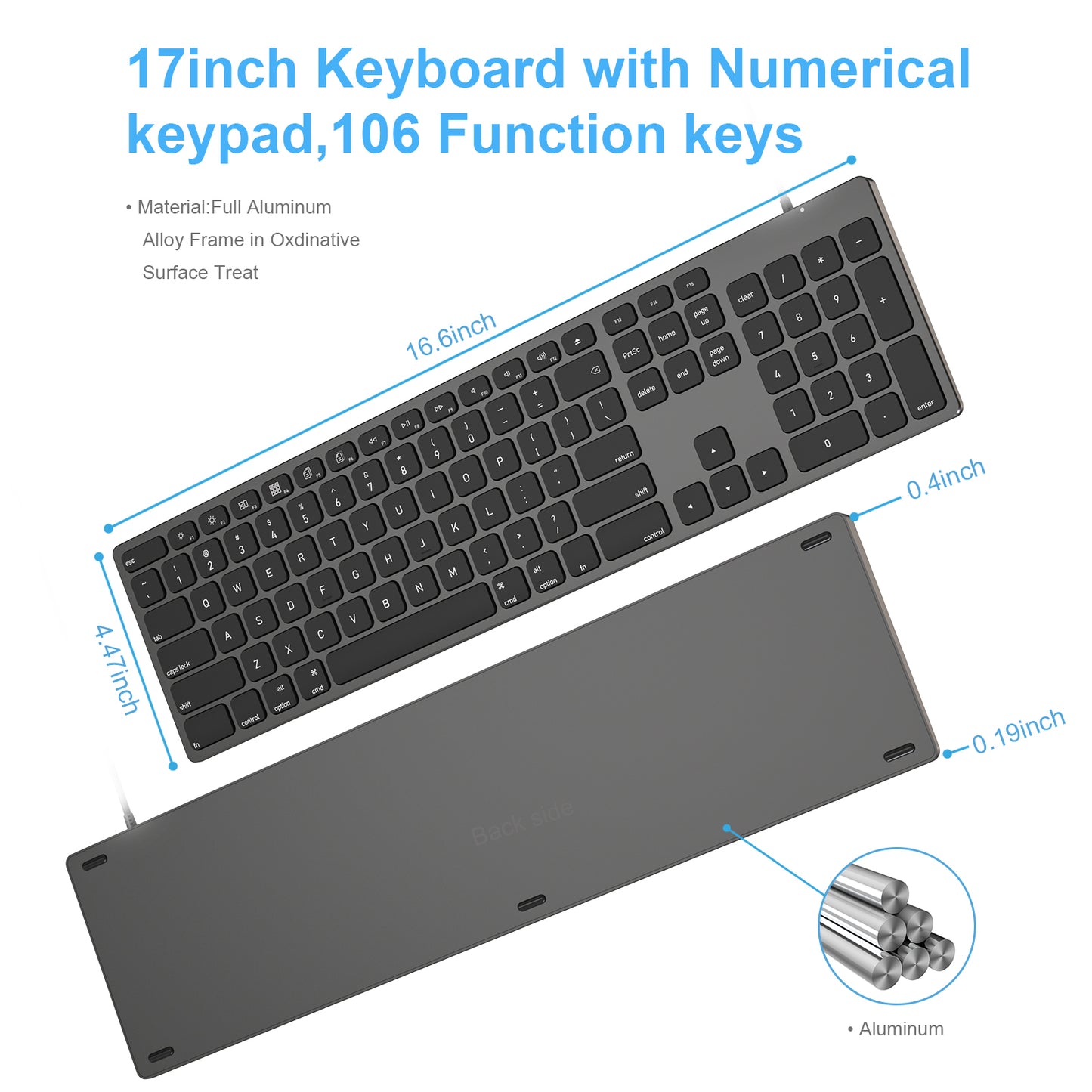 Aluminum USB Wired Keyboard with Numeric Keypad for Apple Mac iMac Macbook