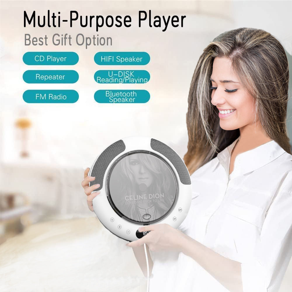 Portable CD Player with Bluetooth, FM Radio, Wall Mounted and Desk Stand Boombox