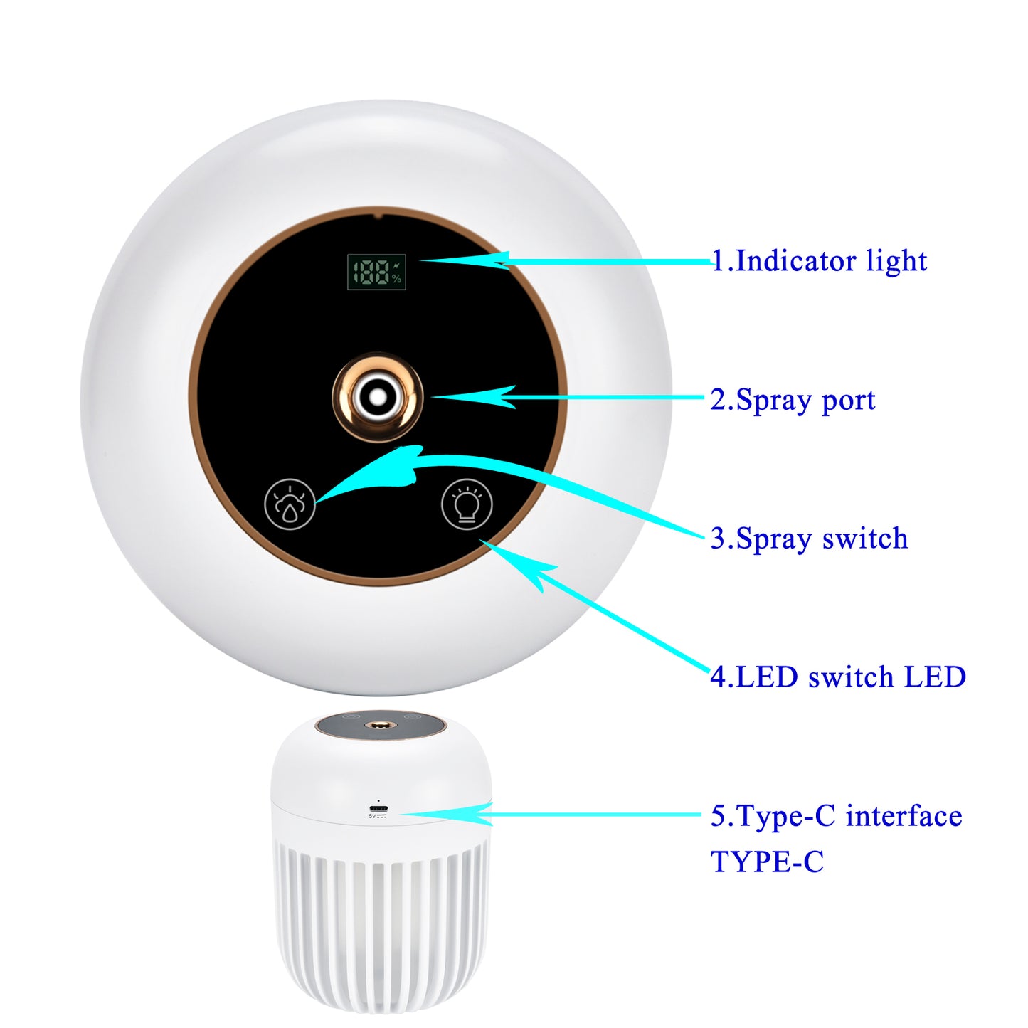 Portable Mini Humidifier, 600ml Small Cool Mist Humidifier, USB C Rechargeable Humidifier and Night Light for Baby Bedroom Travel Office Home Car, Super Quiet