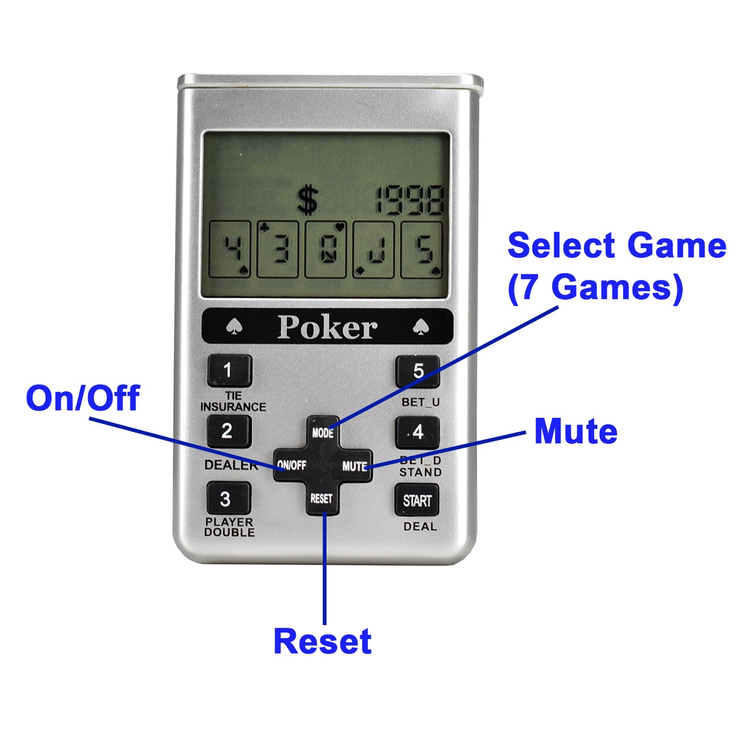 Electronic Poker Game Handheld 7 in 1